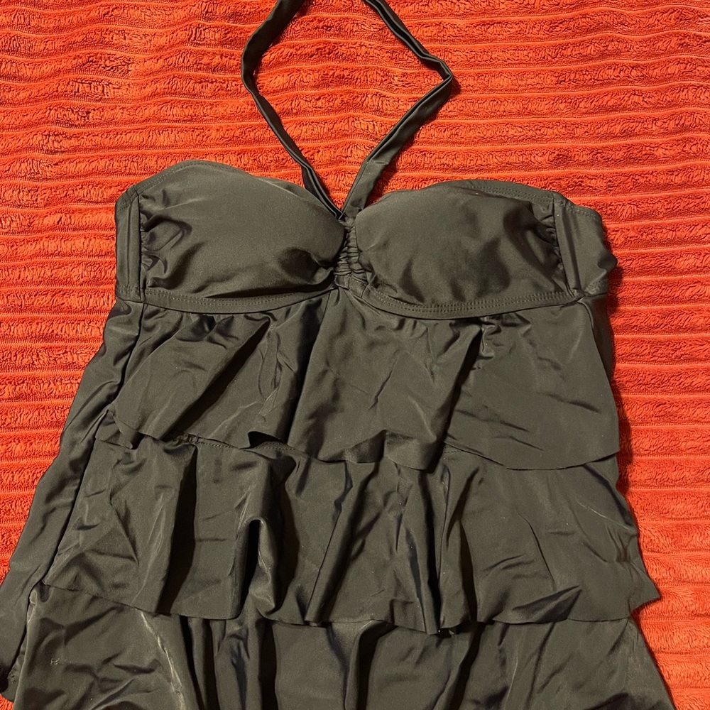 Catalina Black Halter Ruffle bikini top